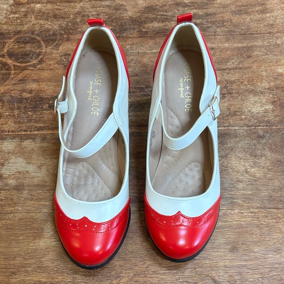 Chase + Chloe Red and White Mary Jane Heels - Picture 2 of 8